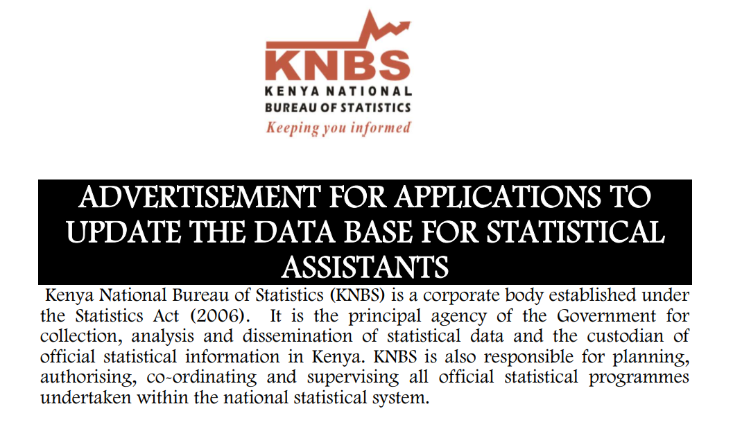 Kenya National Bureau of Statistics (KNBS) Recruitment (April 2025); Open Jobs/Online Application