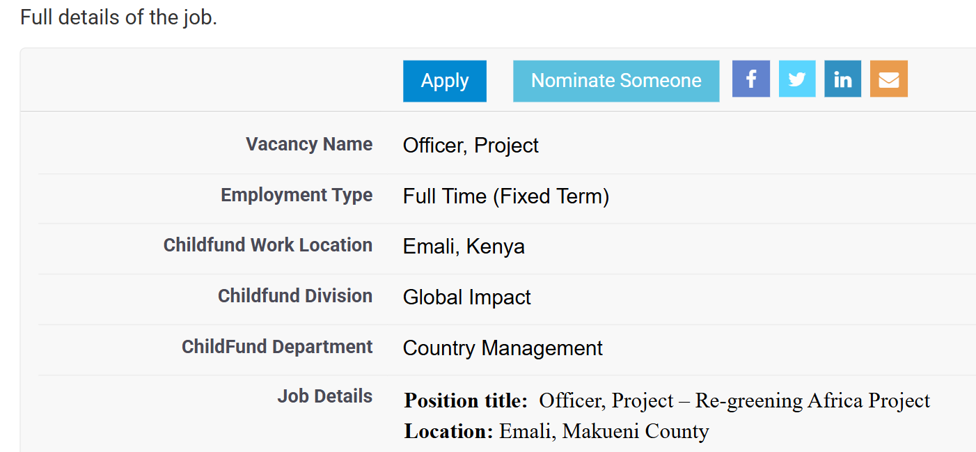 ChildFund Kenya is Seeking a Project Officer for Climate & Reforestation Programs