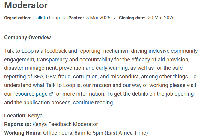 Talk to Loop is Hiring a Moderator (Salary: USD 1,200)