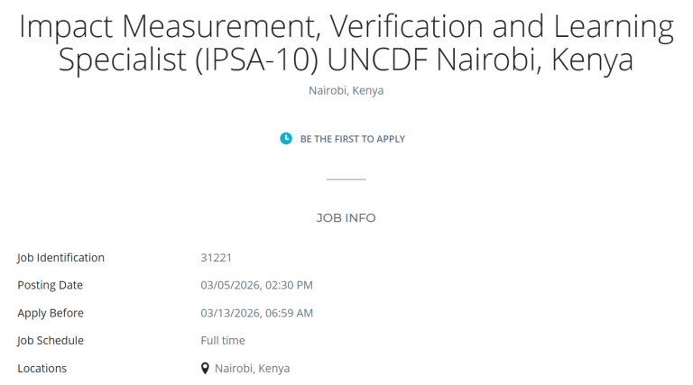 United Nations Capital Development Fund (UNCDF) is Hiring an Impact Measurement, Verification and Learning Specialist (IPSA-10)