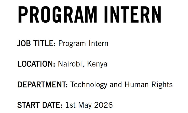 Amnesty International Kenya Seeks Program Intern – Apply by 20 April 2026