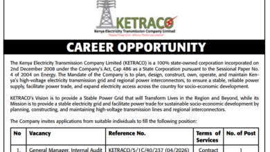KETRACO General Manager, Internal Audit Job - Application Deadline: April 27, 2026